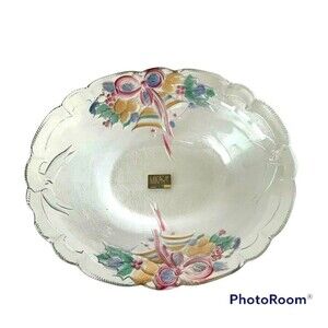 VINTAGE CRYSTAL 10" OVAL SERVING BOWL MIKASA CHRISTMAS FROSTED HOLIDAY BELLS gw